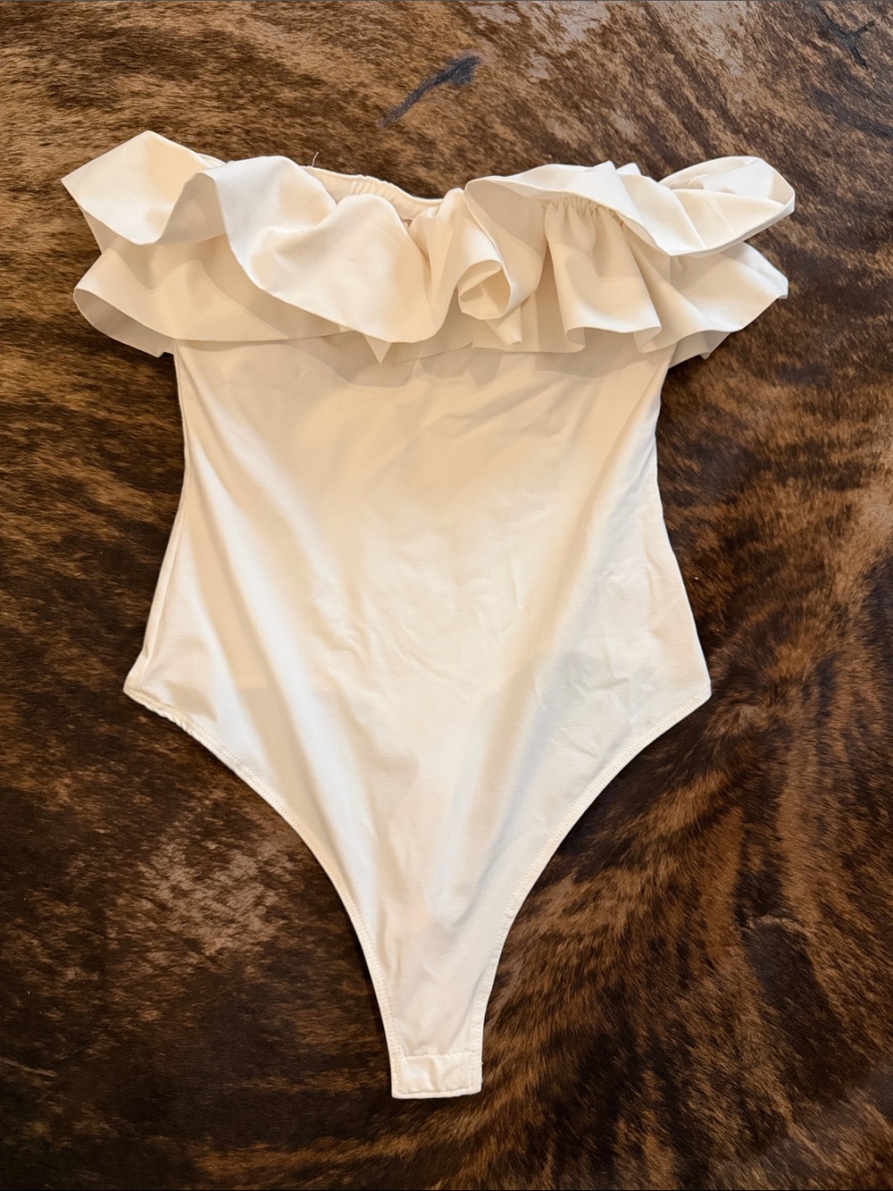 Altar'd State Off-Shoulder White Ruffle Bodysuit
